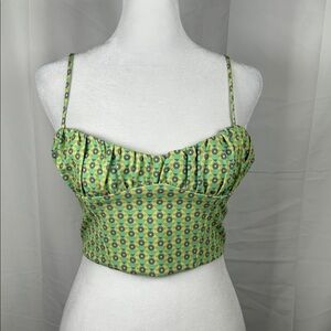 Zara Green Floral Crop Top Size Small Corset Crop Top